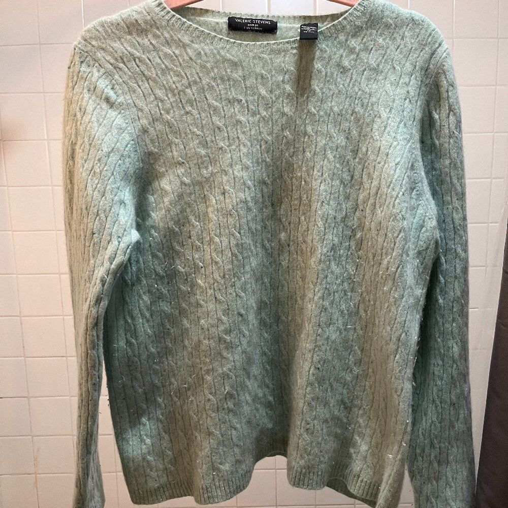 Valerie Stevens 100% Cashmere Sweater 1X Cable Knit Soft Green Pullover PLUS